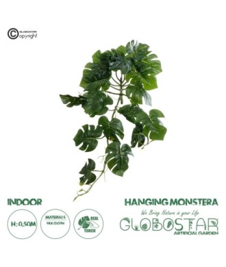 GloboStar® Artificial Garden HANGING MONSTERA 20600 - Τεχνητό Διακοσμητικό Κρεμαστό Φυτό Μονστέρα Μ28 x Π30 x Υ50cm